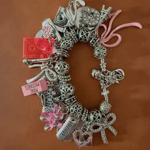 Fully Charmed Girly Bracelet with Silver Charms Bow Accents for Women