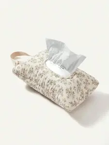 1Pc Hanging Floral Wet Wipes Bag - Beige All Over PrintTextured Pattern Lightweight Portable Tissue & DiaperOrganizer for Strollers Travel Friendly Storage Pouch for DailyUse
