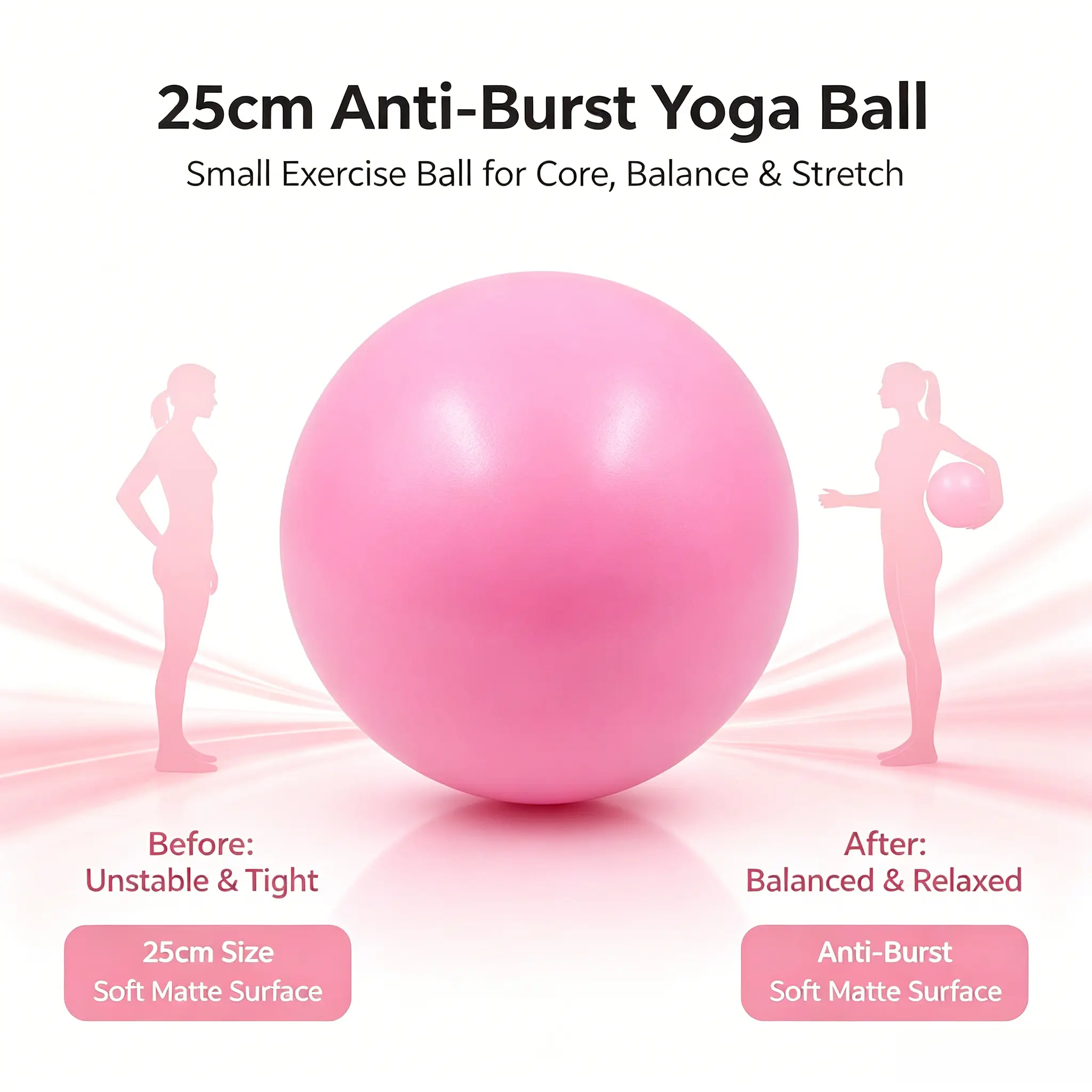 Pilates , Non-Weighted Exercise  - Small 8" Yoga  for Barre, Stretching, Strength & Core Training - Workout Accessory with Mini Pump for Home Gym & Fitness Routines - 100% PVC peanut massage
