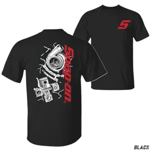 Speedy Turbo Piston T-Shirt - Black T-Shirt with Turbocharger and Piston Pattern on the Back, Brand Speedy, Mechanical Style, Unisex T-Shirt, Casual Wear, Fashion Trend, Gift for Car Enthusiasts, Birthday Gift, Men's Top Street Casual Wear
