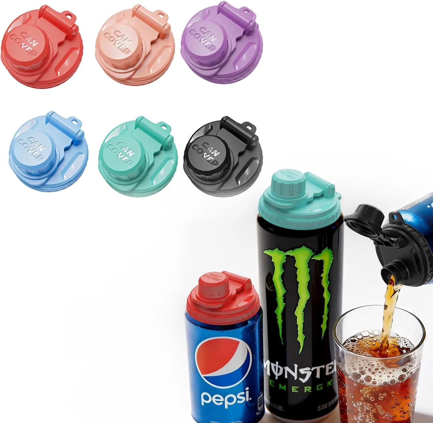 Flybok 6-Pack Reusable BPA-Free Soda Can Lids - 53mm Twist-Off Caps, Dual-Size Leak-Proof Round Covers, Easy Clean PE Drinking Gadgets, Dustbug Barrier Box Pack for 202/206 Soda/Beer Cans (Multicolored)