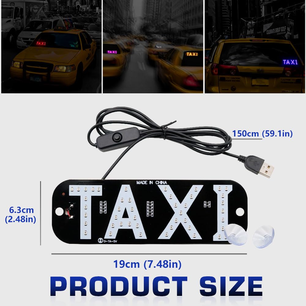 1pcs Taxi Sign Light USB On/Off Button, Bright Taxi LED Sign, Suction Cup Window Placement for Taxi Car (Blue)
