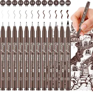 Bianyo Sepia Tone Drawing Pen Set, 12 Assorted Sizes Sketch Liner, Water-Resistant Archival and Pigment Ink Art Pens, Precision Drawing and Sketching Kit bible  study  supplies