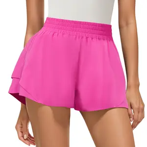 FireSwan Running Shorts for Women 2 in 1 High Waisted Quick Dry Butterfly Flowy Athletic Gym Yoga with Pockets