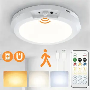 Rechargeable Motion Ceiling Light with Remote, Battery Operated Closet Light No Wiring, Wireless LED Shower Lights, Dimmable Indoor Overhead Lamp for Closet Shower Pantry Shed Hallway