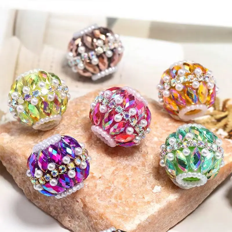 6PCS PEARL DIAMOND Beads Set, Beaded Pens DIY Charms, Sparkling Crystal Focal Beads for Jewelry Making, Crafting & Personalized Gift Decoration Supplies