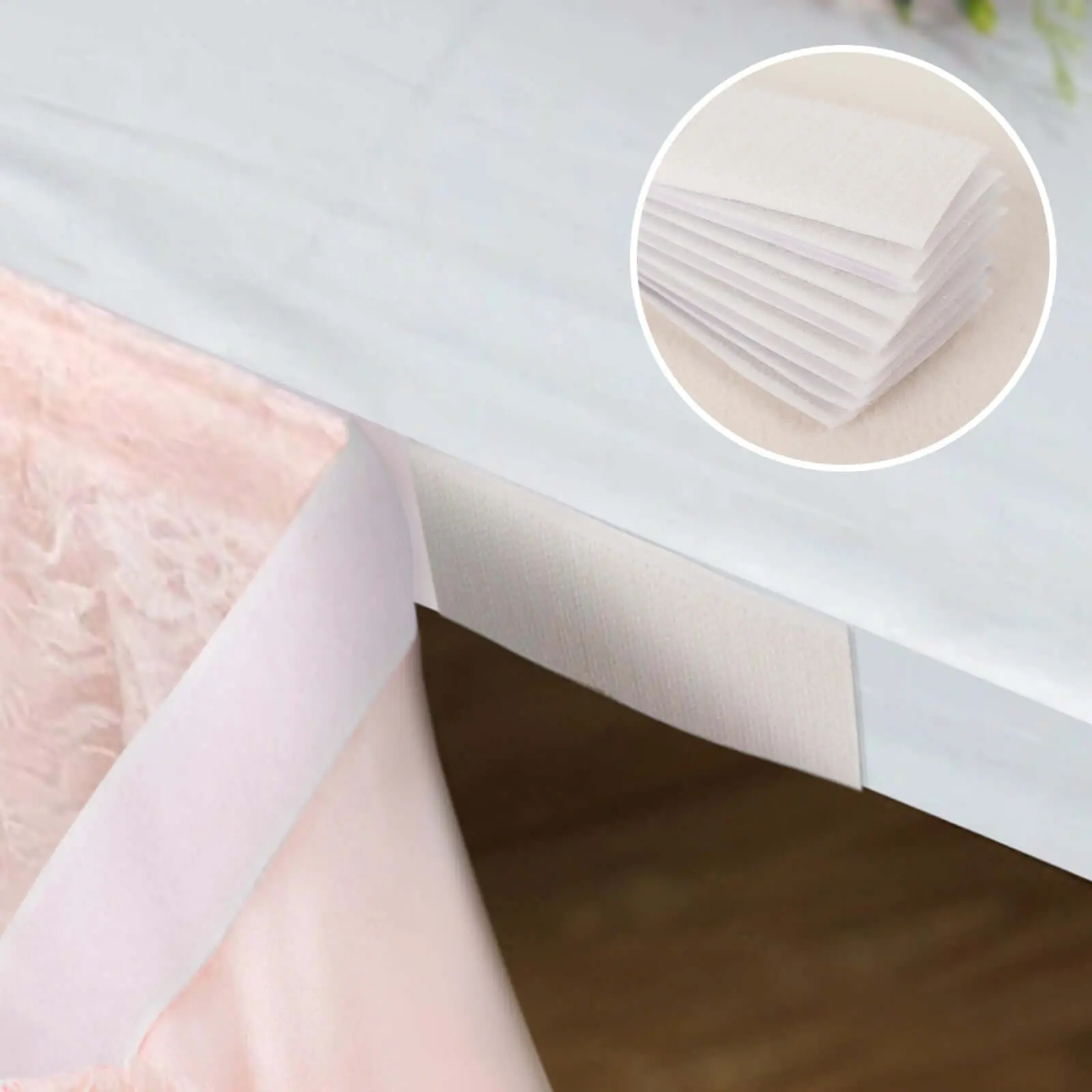 10-Pack White DIY Table Skirt Velcro Tapes, Double-Sided Water-Resistant Adhesive Mounting Tapes (1.4"x4.5") for Kitchen Organizing, Cable Organizing, Office Use