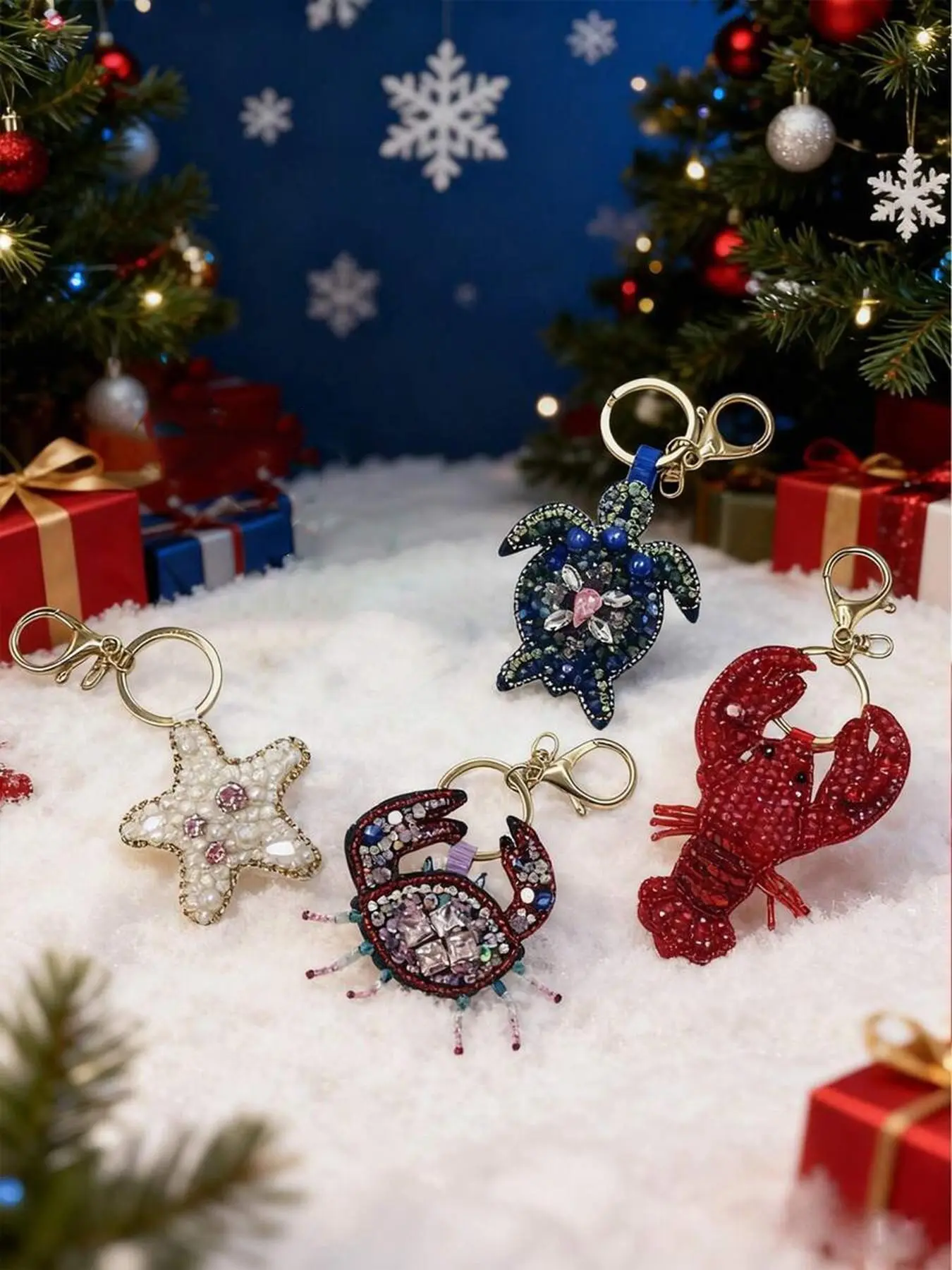 Exquisite marine creature diamond encrusted bag decoration, Bag Charms, Bag Charms For Handbags, with starfish, scallop, turtle shaped decorations, can be used as keychains, lightweight and easy to carry, can be given to friends
