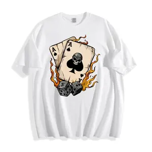 Casual Graphic Unisex T-Shirt With Ace Of Spades Skull And Dice Flames Design Perfect For Gaming Events Summer Wear Ideal Gift For Gamers And Poker Enthusiasts