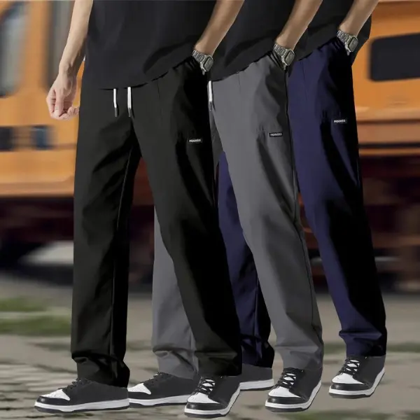 3-Pack Men's Ice Silk Fiber Running Pants - Breathable, Elastic Sports Trousers with Zipper Pockets, Suitable for Running, Fitness and Outdoor Activities (Black, Gray, Dark Blue, Army Green) Running Gear | Casual Sportswear |