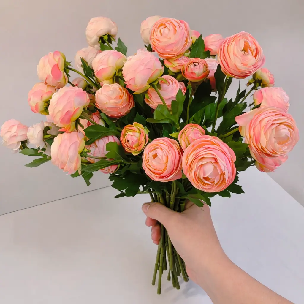 Molilito 20-Stem Artificial Ranunculus Bouquet, Blush Pink or White, Silk Faux Flowers for Wedding Centerpieces & Home Decor