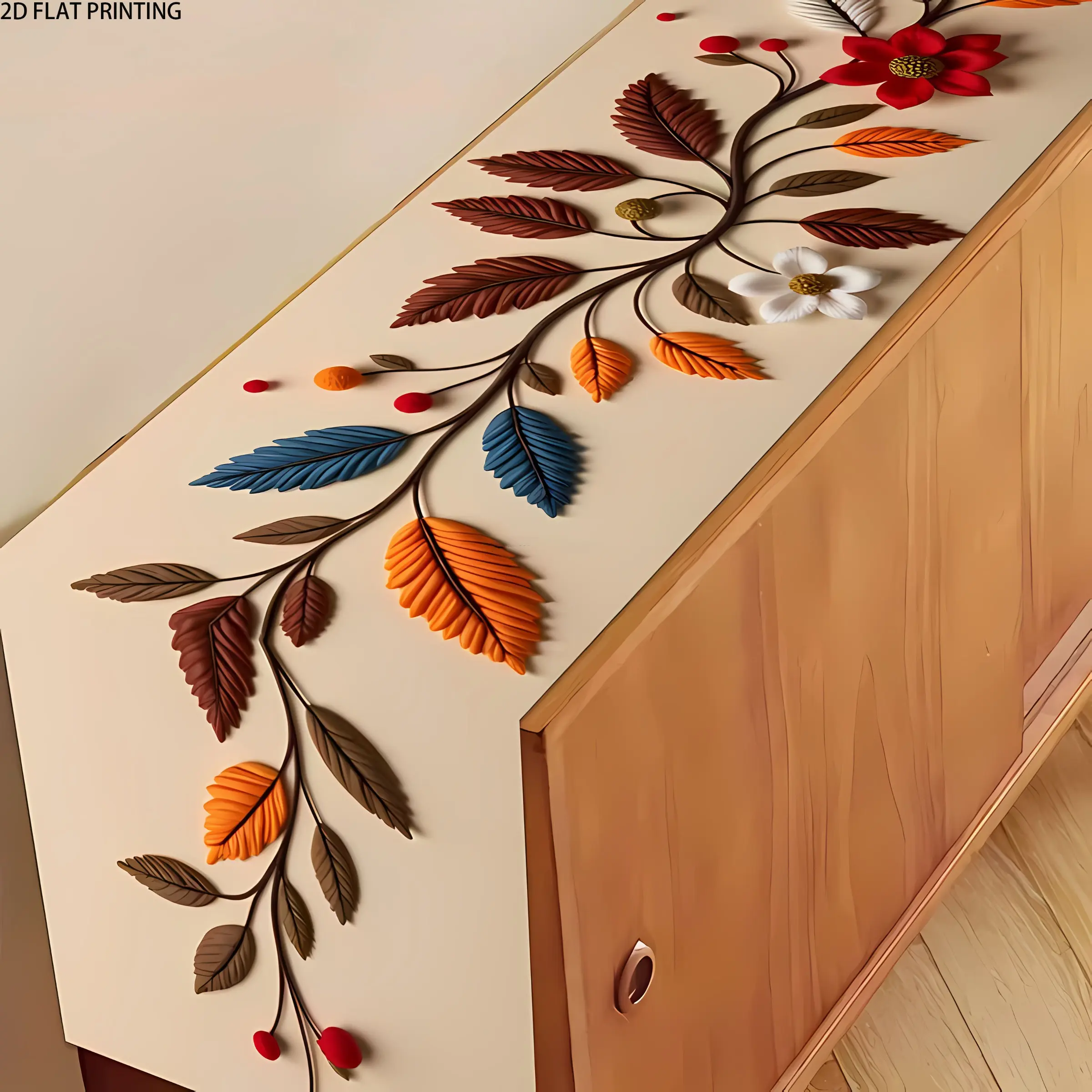 2D flat printing, 1-piece set of autumn colored table flags featuring fallen leaves and flowers, suitable for holiday dining and home decoration, indoor and outdoor party decoration, soft and durable, easy to care for, and dining table decoration