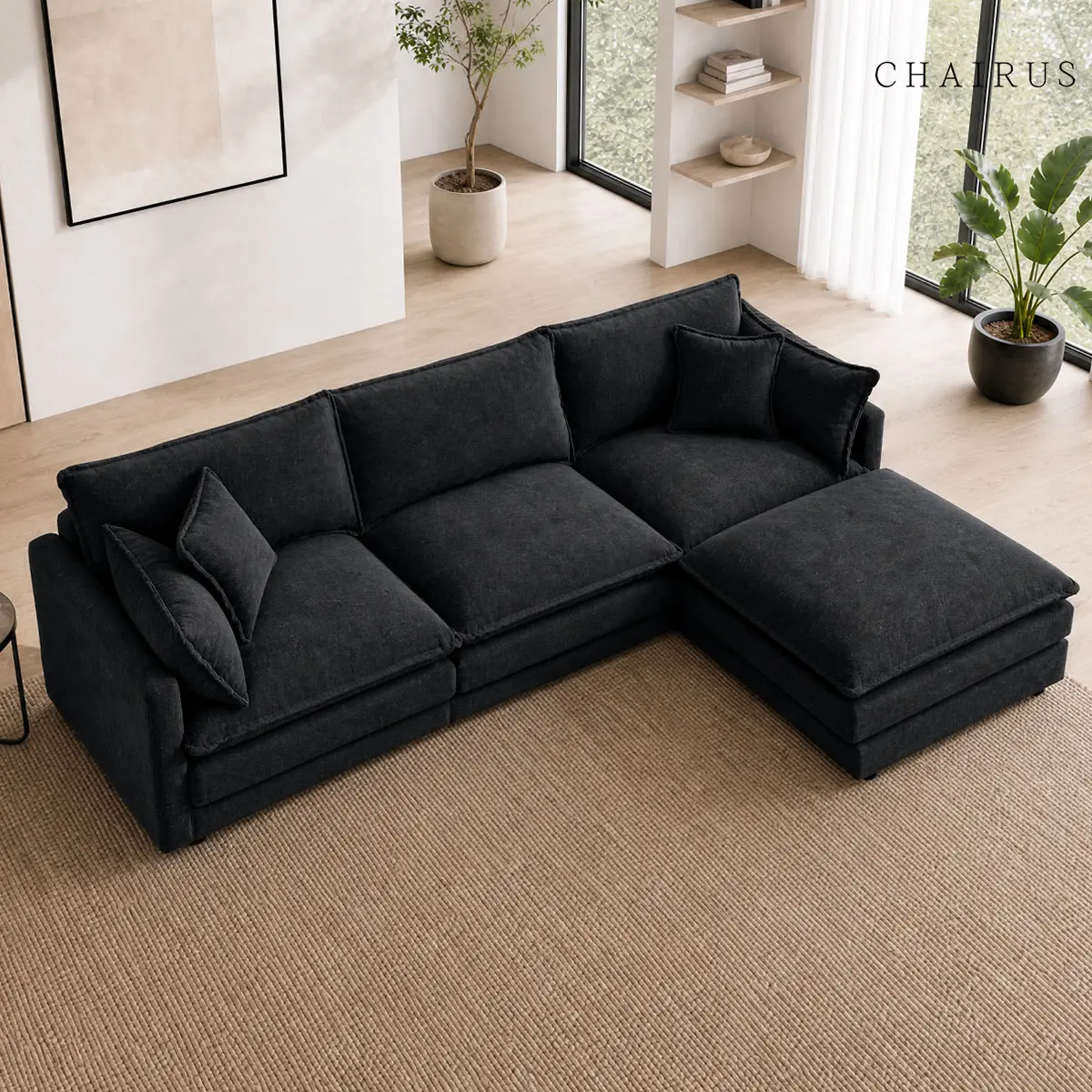 CHAIRUS 102in Modular L-Shaped 3-Seater Cloud Grey Sectional Couch Set, DIY Customizable with Removable Ottoman, Soft Chenille Upholstered Deep Seat Contemporary Luxury Indoor Furniture, Cloud Grey Sofas & Couches, Contemporary Luxury Sofas & Couches