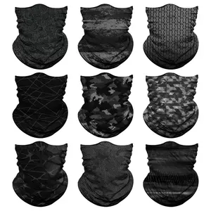 9-Pack Unisex Neck Gaiter Masks, Seamless Square Scarves, Party Face Masks, Balaclavas, Headbands, Headscarves, Headwear, Camouflage, Black, Outdoor Essentials, Sun Protection Face Masks