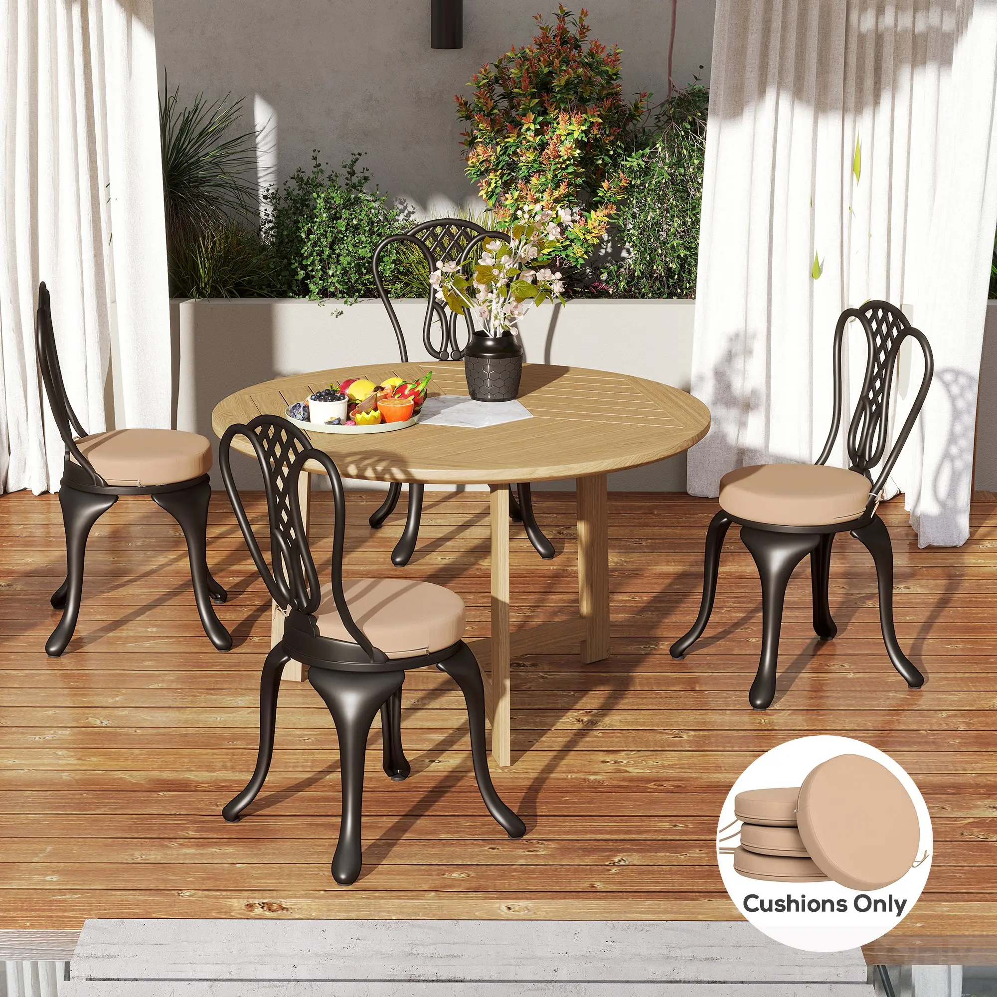 Outsunny Outdoor Chair Cushions Set of 4, Round Seat Cushions for Dining Chairs Bistro Chairs with Machine Washable Cover, 15" x 15" x 3"
