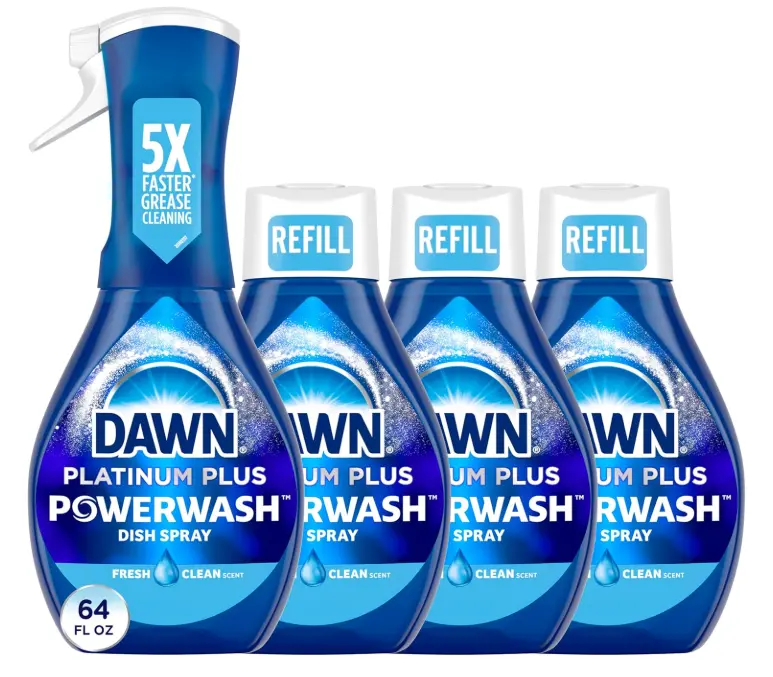 Dawn Platinum Powerwash Dish Spray, Dish Soap Liquid, Fresh Scent Bundle, 1 Spray + 3 Refills, 16oz Each (Pack of 4)