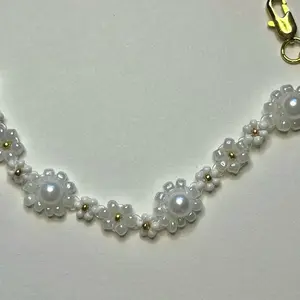 Daisy Field Handmade Beaded Bracelet with Gold Accents