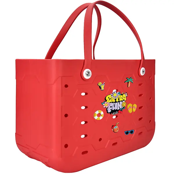 Large Capacity Cartoon Rubber Beach Bag in Multiple Colors & Sizes Easy to Clean for Supermarket Shopping Vacation Travel & Swimming Pool Use