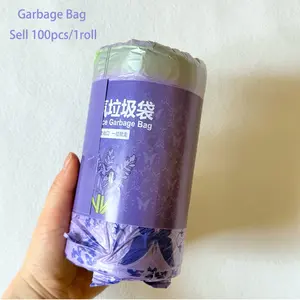 100pcs/1roll Lavender Scented Drawstring Trash Bags, Thick Large Size, Multi-Purpose High-Density Polyethylene Disposable Bags, Suitable for Kitchen, Bathroom, Bedroom, Living Room, And Toilet, cleaning essential