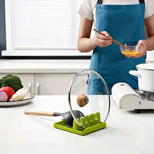 1pc Cooking Utensil Rest, Silicone Spoon Holder, Multiple Kitchen Fork Spoon Holders With 4 Slots And Pot Lid Holder For Kitchen, Keeping Countertops Clean, Spoon Rests, Kitchen Storage Accessories, Kitchenware