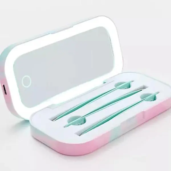 Stainless Steel Tweezer Kit & LED Mirror Case