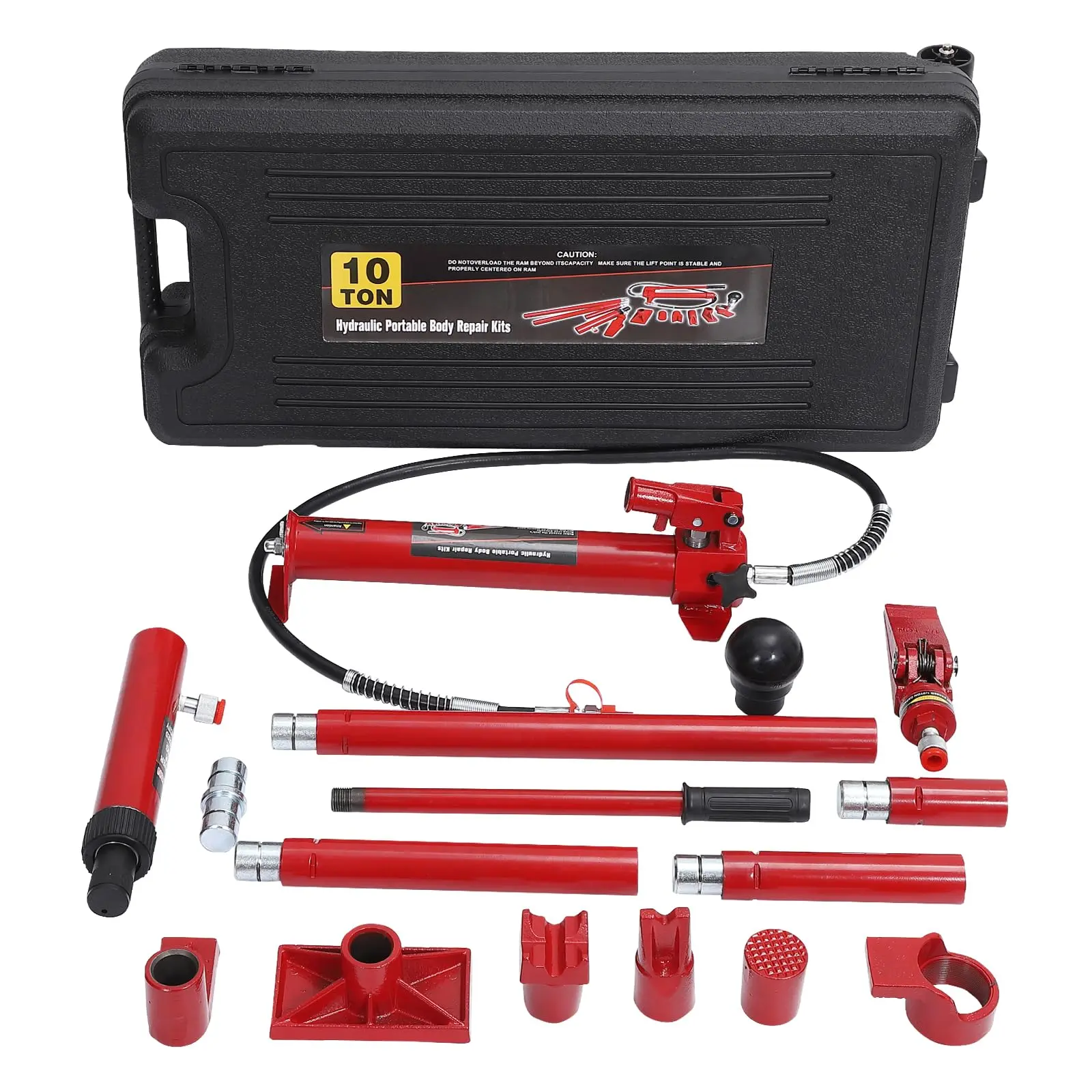 10 Ton Porta Power Hydraulic Jack Kit with Wheeled Storage Case, Hydraulic Ram Pump & 4.6 ft/1.4 m Oil Hose for Automotive, Garage, Farm, Heavy Equipment
