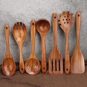 7-Piece Wooden Kitchen Utensil Set, Household Kitchen Cooking, Cooking Utensils, Includes Spoons & Scrapers, Non-Stick Cookware Tools, Durable Wood Construction, Wooden Cooking Tools
