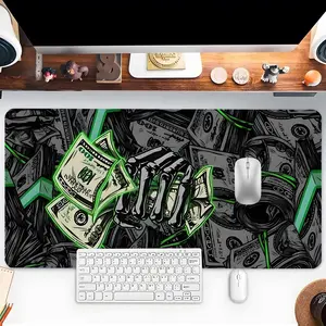 Creative Money & Skeleton Hand Pattern Mouse Pad, Rectangle Gaming Mouse Pad, Non-slip Mousepad, Desk Keyboard Mouse Mat for Home Office Game Room
