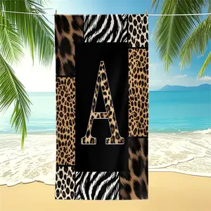 Oversize Multiple Size Custom Initial Monogram Leopard Zebra Printed Beach Towel, Premium Microfiber, Quick Dry Sand Free, Lightweight Absorbent, Travel Vacation Pool Camping Outdoor Decor