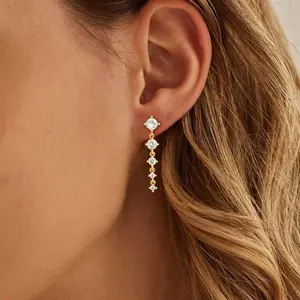 VENOCO Women's Dainty Hanging 14K Gold Plated Zircon Long Chain Earrings for Woman Sweet Trendy and Versatile Jewelry for Christmas Gifts
