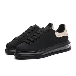 Korean style mens casual genuine leather shoes lace up flats shoe air cushion sneakers black white platform footwear zapatos man