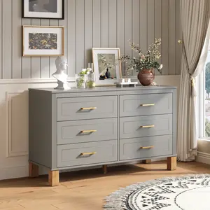 White 6 Drawer Double Dresser for Kids Nursery, Modern Storage Dresser with Metal Handles & Solid Wood Legs, Heavy Duty, Easy to Assemble