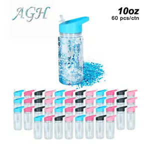USA warehouse 60pcs/carton 300ml 10oz double wall plastic kids water bottle with colorful handle mixed 4 colors with hole under bottom (comes with the plug)