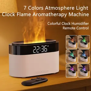 1pc 150ml 7 Colors Lighting Flame Ultrasonic Aroma Diffuser with Digital Clock, Remote Control, Portable USB Essential Oil Desktop Diffuser Air Humidifier, Aromatherapy Humidifier, Air Revitalizer, Humidifier Atmosphere Light, Home & Office Decor