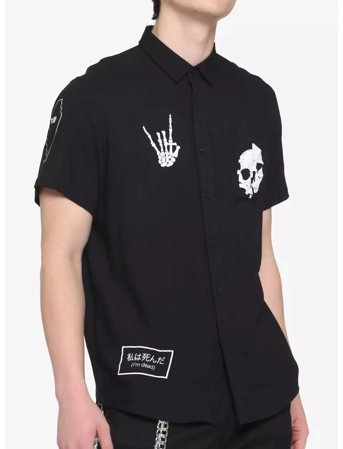 Skeleton Patches Black Woven Button-Up Menswear Top