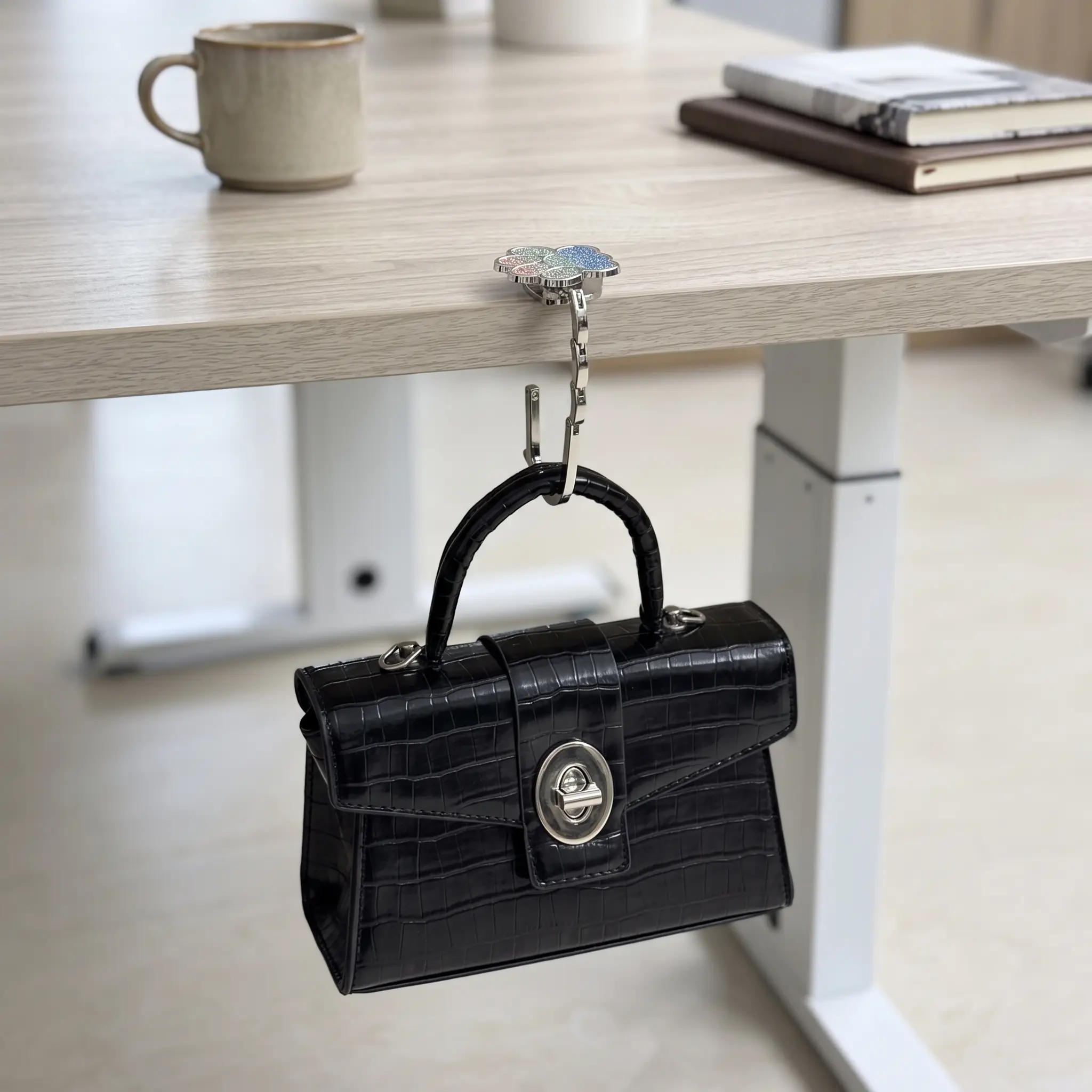 Sparkly Paw Print Purse Hook for Table - Foldable Bag Hanger, Portable Desk Hook for Handbags, Cute Accessory Gift for Pet Lovers