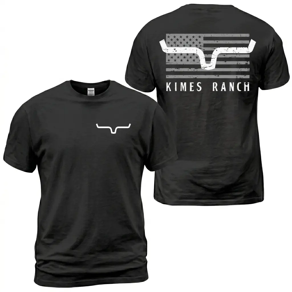 Oversized Two-Sided Western Bull Horn Flag Tee, Lightweight Cotton Vintage Distressed American Flag Graphic Short Sleeve T-Shirt, Black Minimal Country Basic Top, Viral Trendy Ranch Gift For Cowboy & Western Patriotic Culture Lovers