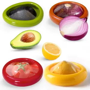 4PC Silicone Fruit and Vegetable Anti-Oxidation Storage Box | Silicone Food Savers for Fridge – Onion Saver, Avocado Keeper, Tomato Saver, Lemon Holder
