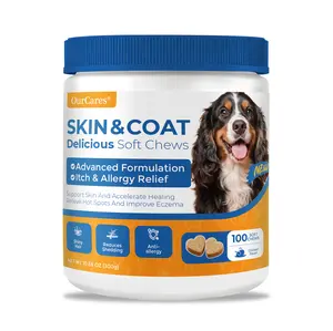 OURCARES Dog Skin & Coat Supplement – Formula Upgrade 100 Soft Chews Treats for Dog Moisture & Shine -Vet-Reviewed Premium Ingredients
