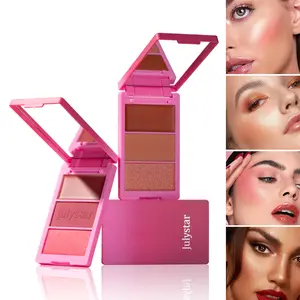 Cream Blush Highlighter Palette, Easy Blendable Formula, Lightweight, Natural Finish, Flawless, High Pigmentation, Includes Mirror, 3-In-1 Makeup Set