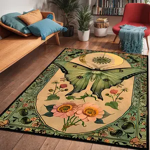 Vintage Butterfly & Flower Pattern Rug, Butterfly Area Rug, 1 Count Non-slip Soft Floor Mat, Decorative Carpet for Home Living Room Bedroom, Home Decor Accessories