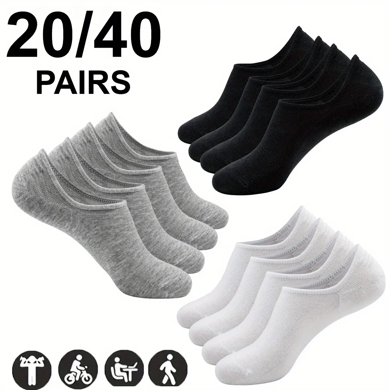 Women's Basic Grip Socks (20-Pair Mixed Minimalist Solid Color) - Invisible Low-Top, Socks for Women, Breathable, Casual, Comfy, Elastic, Soft, Non-Slip, Light, Suitable for Daily Wear & Outdoor Sports, Breathable Ankle Socks