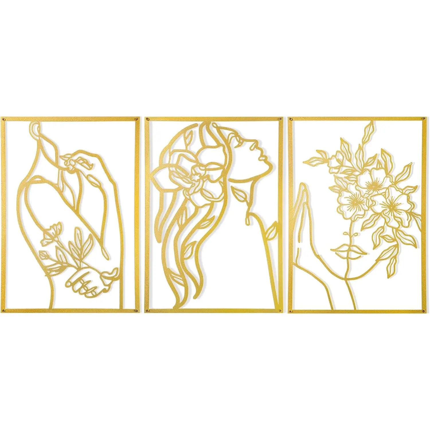 3 Pcs Gold Wall Decor Above Bed Minimalist for Living Room Metal Line Art - Female Body, Gold Room Decor for Bedroom Modern Wall Art for Indoor 15inch