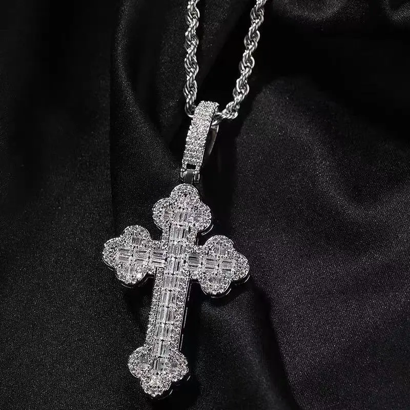 2277 Ornate Tapered Cross Pendant Blinged Out Iced Out Statement Charm for Hip Hop Streetwear Vibe with Sparkling Details