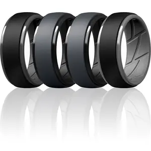 ThunderFit Silicone Rings Wedding Bands for Men, Dual-Layer Design, 10mm Wide, 2.5mm Thick, Breathable, Men’s Rubber Engagement Bands, Variety Multipack 4