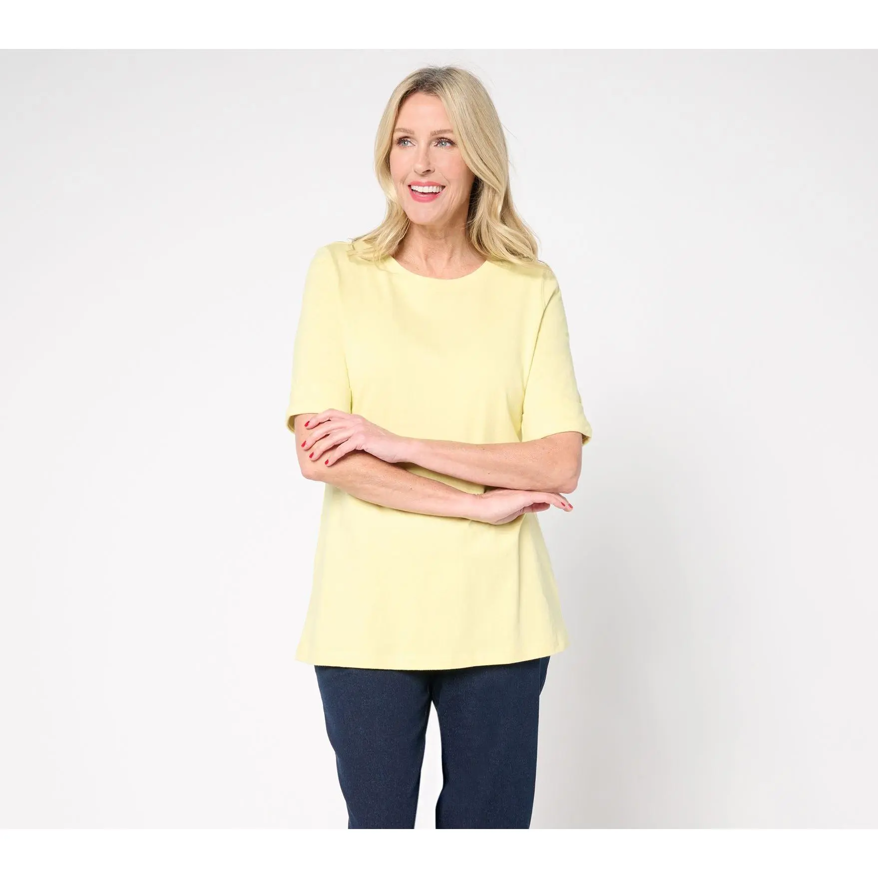 Denim & Co. Essentials Regular True Cotton Roll Cuff Tunic