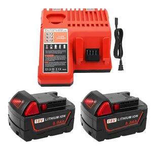 2Pack 8.0Ah 18V Batteries with Charger Replacement for Milwaukee M18 Battery 48-11-1880 and Charger Compatible with 18 Volt 48-11-1810 48-11-1815 48-11-1820 48-11-1850 48-11-1828 48-11-1860,Cordless Tools Lithium High Capacity Lithium Ion