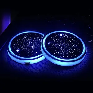 LED Car Cup Holder Lights, 7 Colors Changing USB Charging Mat Waterproof Cup Pad, LED Interior Atmosphere Lamp Decoration Light Inside Car Lighting Accessories (2Counts) car water