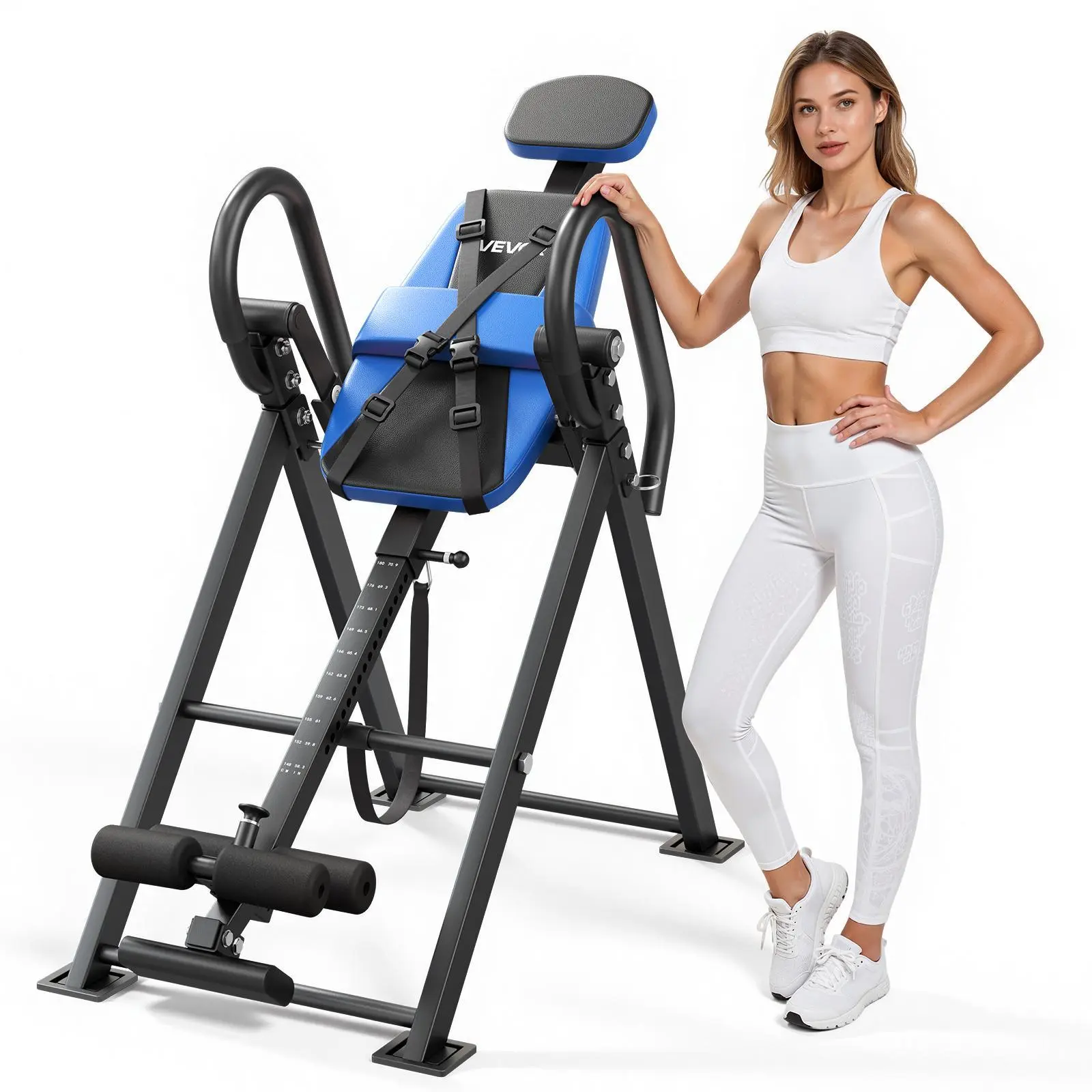 VEVOR Unisex Steel Frame Inversion Table, 300lb Capacity Heavy Duty Back Pain Relief Stretching Equipment, Dual Roller Lock, Adjustable Angles Tether Strap for Home Gyms
