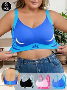 3-Pack Women's Plus Size Fashion Bras, Comfortable Seamless Anti-Gravity Lift Bra, Tummy Control, No Underwire, Sports Bra
